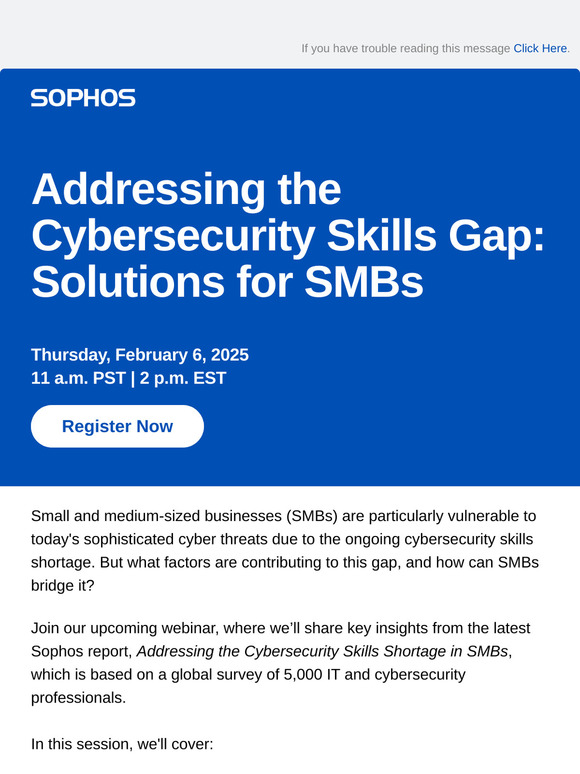 Upcoming Sophos Webinar: Addressing the Cybersecurity Skills Gap - Solutions for SMBs