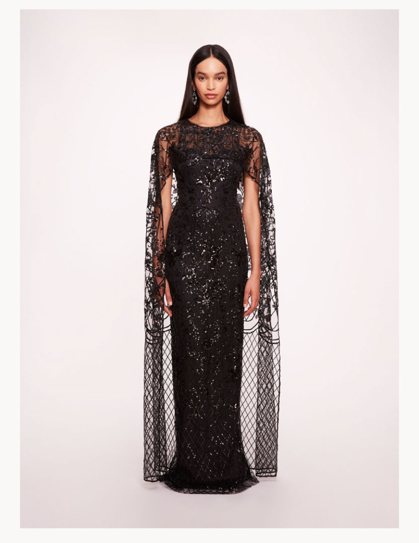 Sequin Lattice Cape Gown
