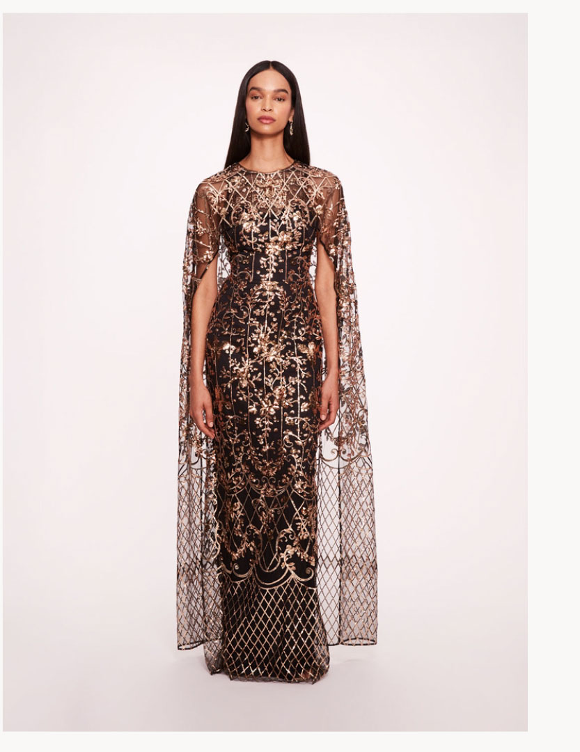 Sequin Lattice Cape Gown