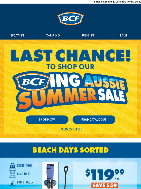 ⏱️ FINAL CALL for BCFing Aussie Summer deals.
