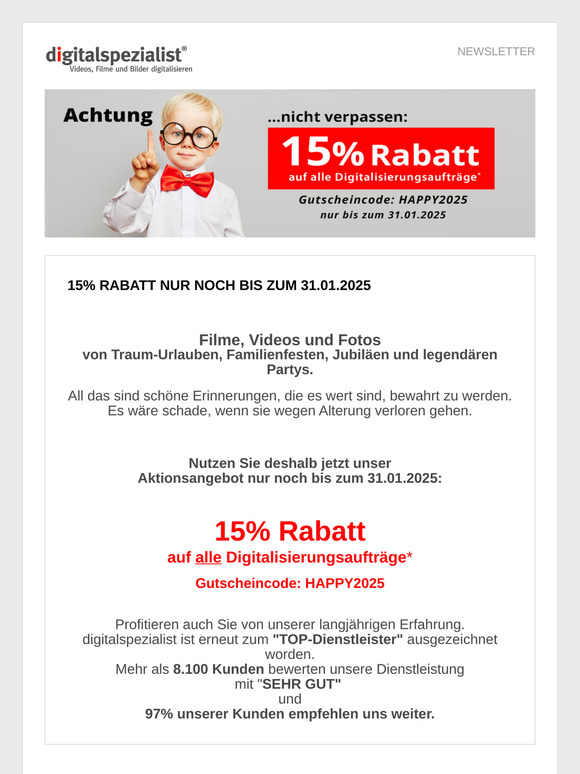 Nicht verpassen: 15% Rabatt vom TOP-Dienstleister