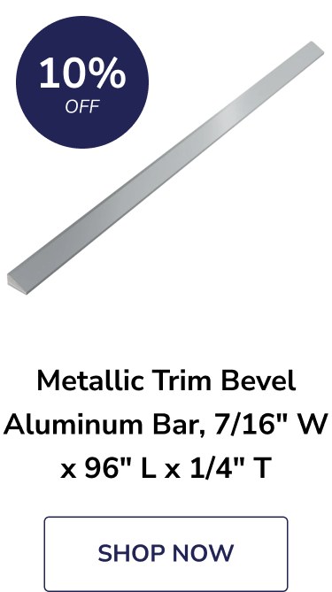 Metallic Trim Bevel Aluminum Bar, 7/16" W x 96" L x 1/4" T