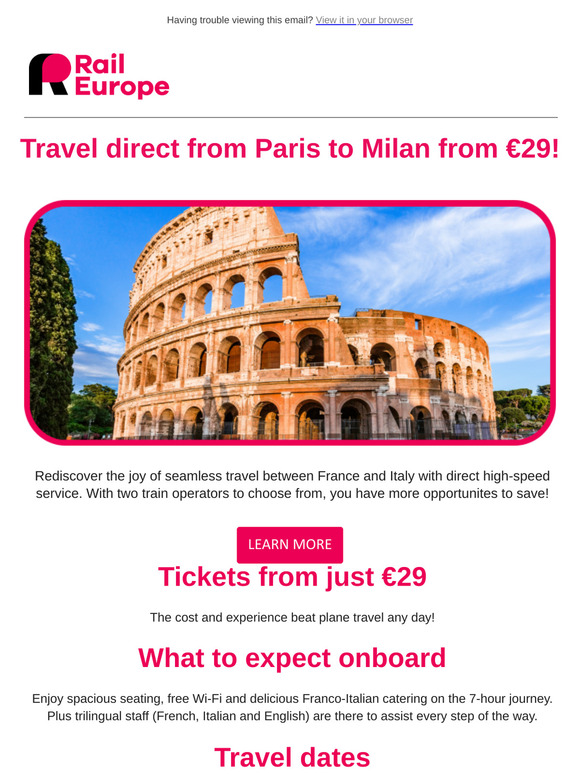 Travel direct from Paris to Milan from €29! 🚄