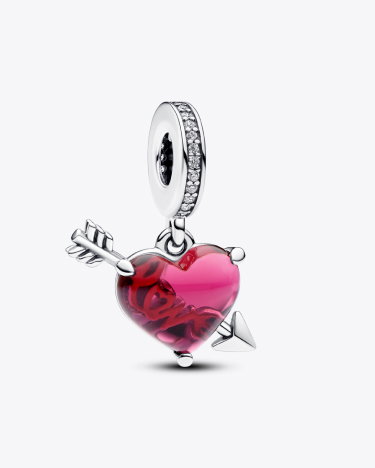 Red Heart & Arrow Murano Glass Dangle Charm