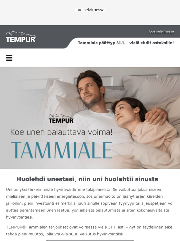 TAMMIALE: Original-tyyny -20 € ja erikoiserä TEMPUR-parisänkyjä -33 % ❄️ Vielä ehdit hyödyntää edun!