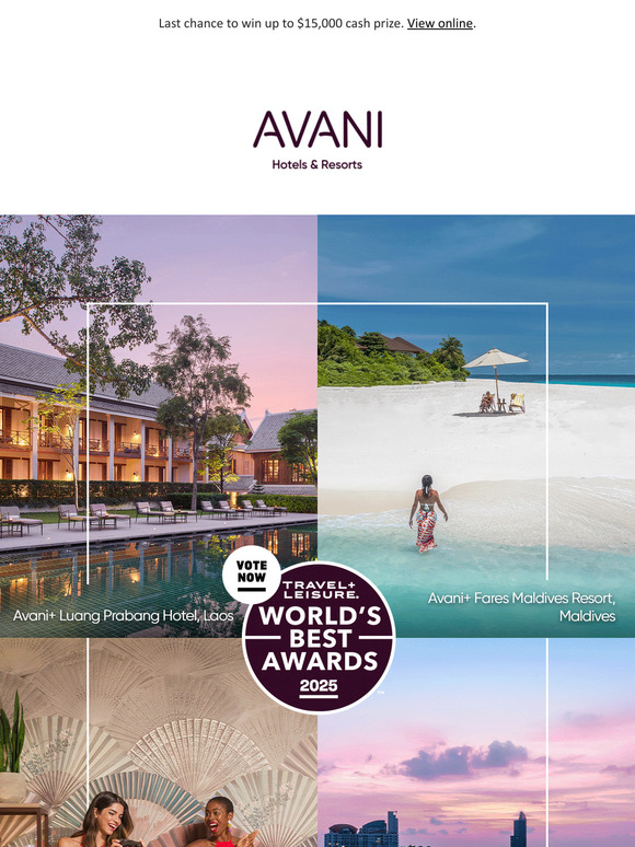 Reminder to vote for Avani - T+L World’s Best Awards 2025