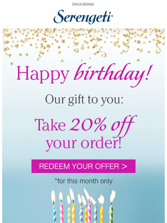 Happy Birthday From Serengeti Fashions ~ 20% Savings Coupon is Yours!