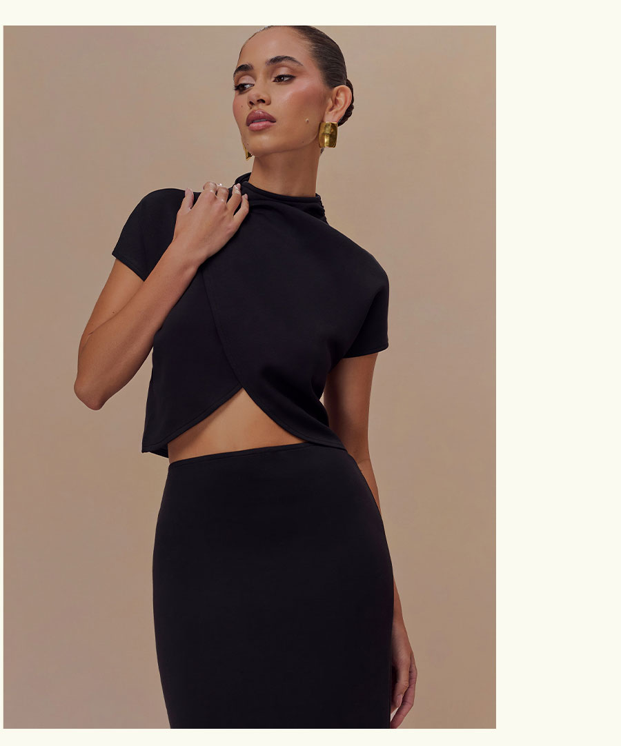 Eris High Neck Scuba Jersey Top - Black