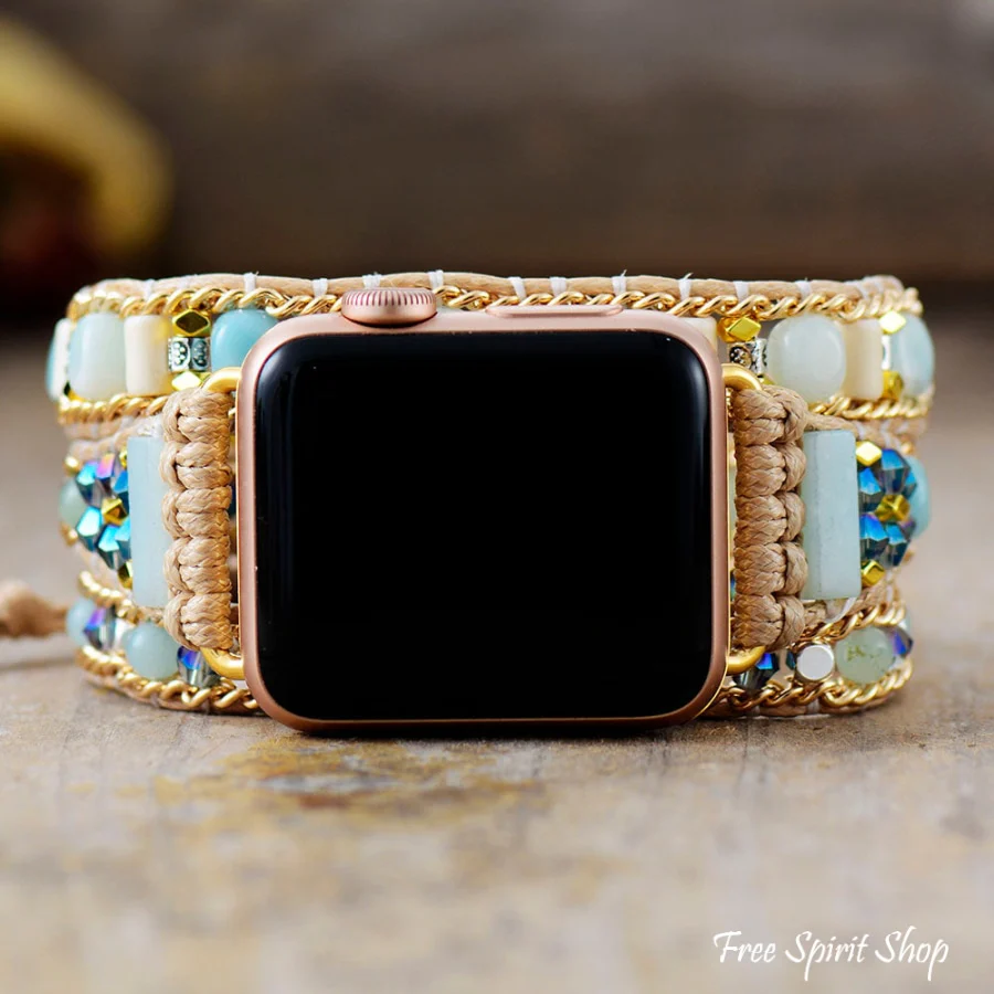 Natural Amazonite & Blue Bead Apple Watch Band