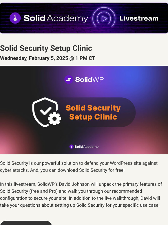 We're showing you how to set up Solid Security!
