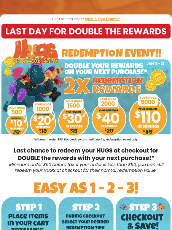 Last chance for double the HUGS rewards,