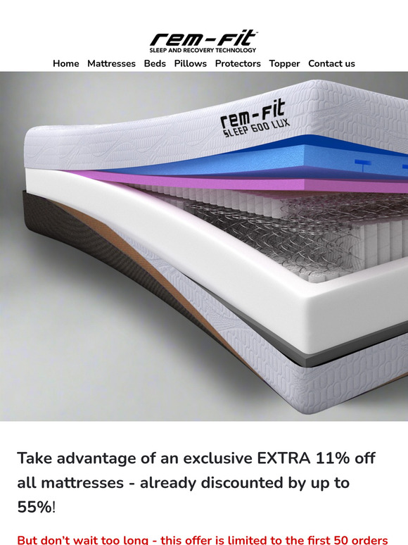 Only 23 discounts remaining! Save an EXTRA 11% off mattress sale prices (already up to 55% off!)