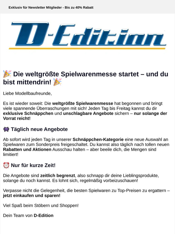 🎉 Tägliche Schnäppchen: Die weltgrößte Spielwarenmesse startet jetzt!