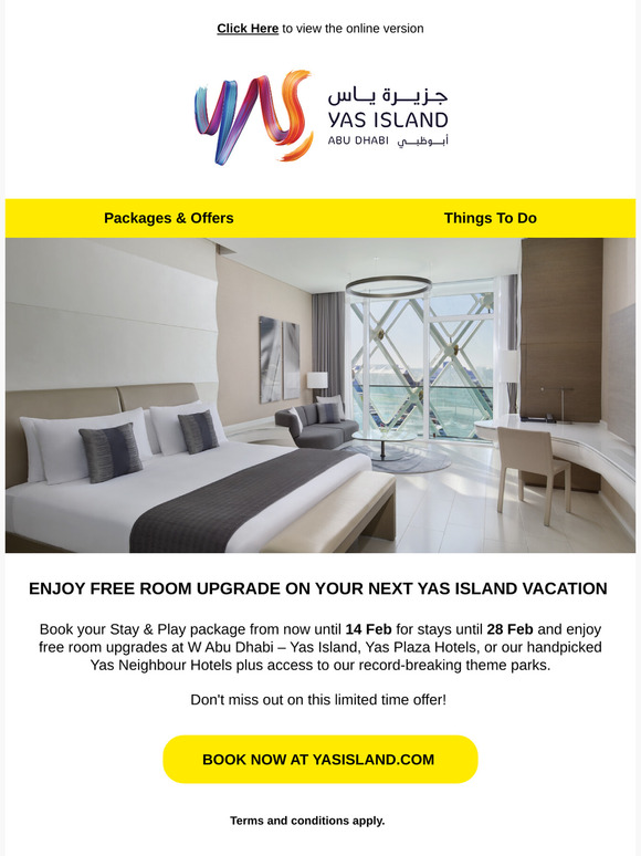 Enjoy Free Room Upgrade on Your Next Yas Island Vacation