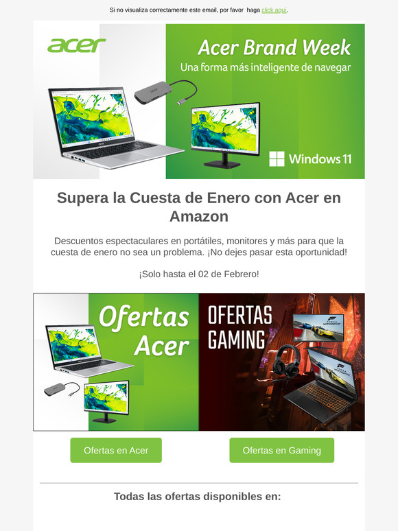 Supera la Cuesta de Enero con Acer en Amazon