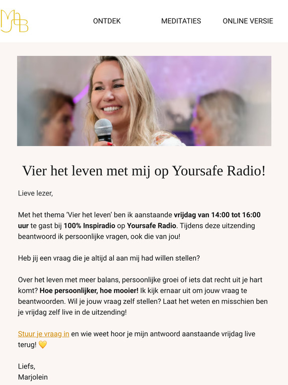 Vier het leven met mij op Yoursafe Radio!