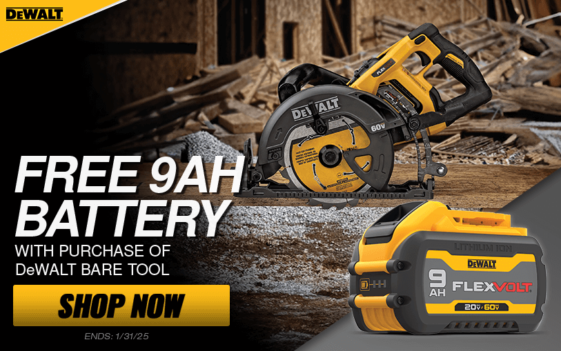 Ending Soon: Free DeWALT 9AH Battery With Purchase of Select DeWALT Bare Tools 