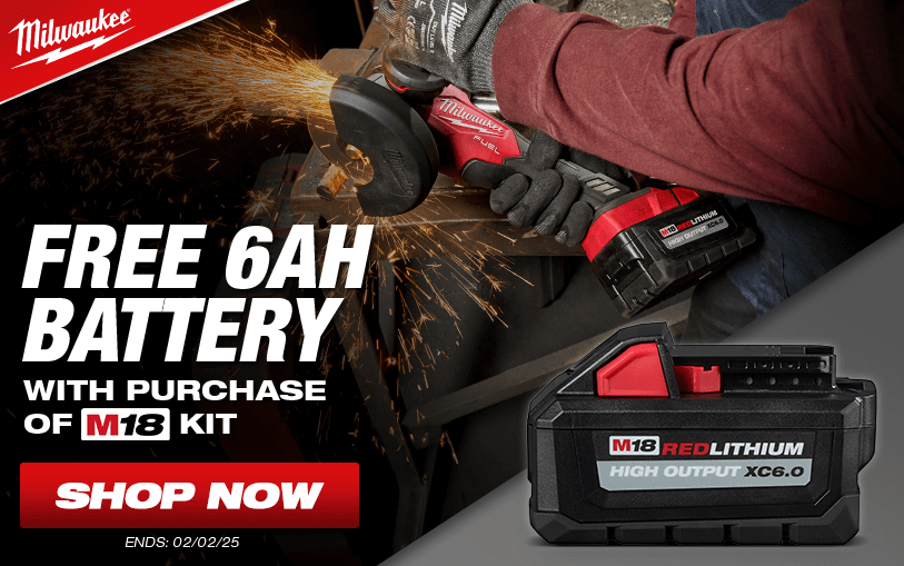 Ending Soon: Free Milwaukee 6Ah Battery With Purchase of Select M18 Tool Kits
