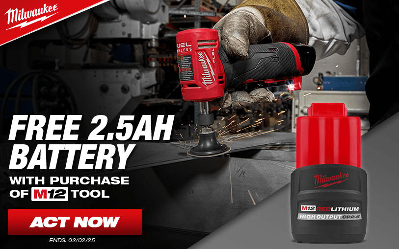 Ending Soon: Free Milwaukee 2.5Ah Battery With Purchase of Select M12 Tools