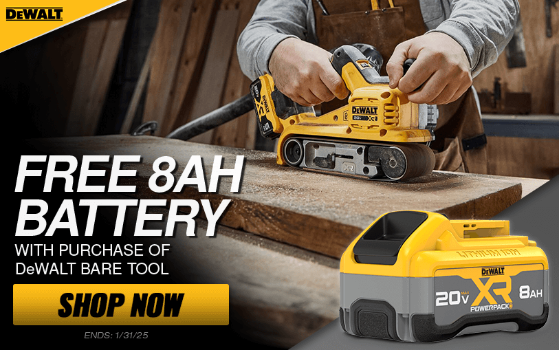 Ending Soon: Free DeWALT 8Ah Battery With Purchase of Select DeWALT Bare Tools