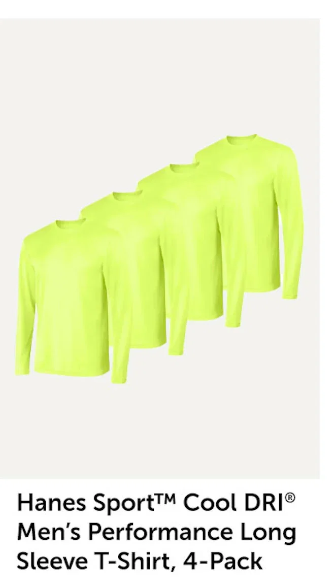 Hanes Sport Cool DRI Men’s Performance Long Sleeve T-Shirt, Value 4-Pack