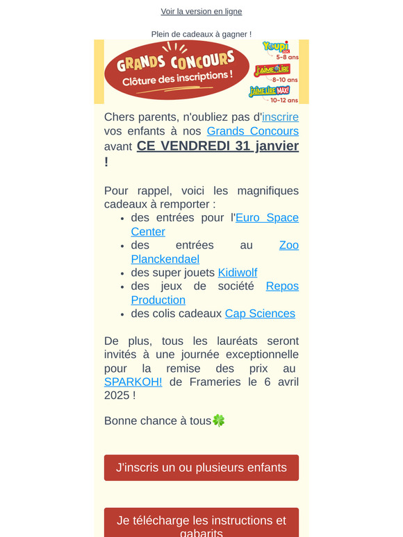 📢 Grands Concours : clôture des inscriptions vendredi !