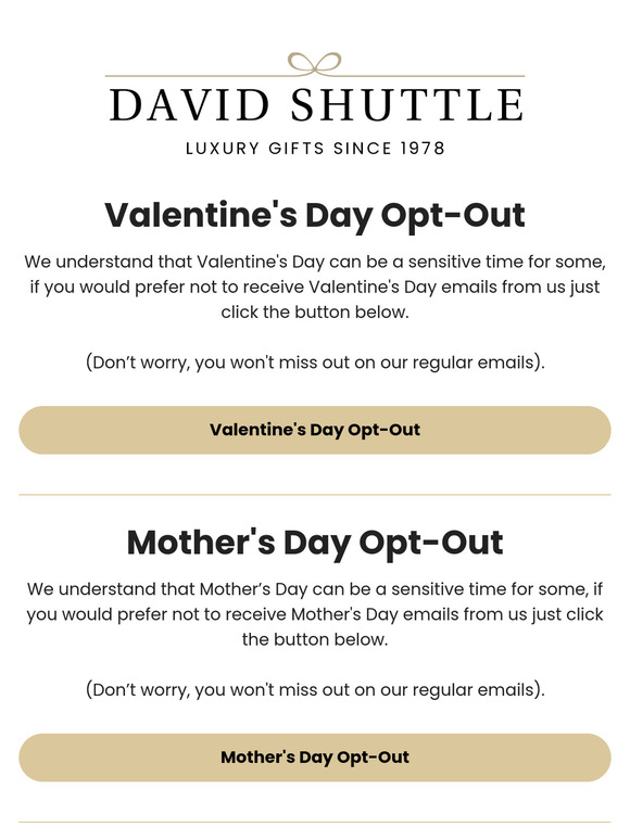 Wish To Opt-Out of Mothers Day or Valentine's Day Emails?