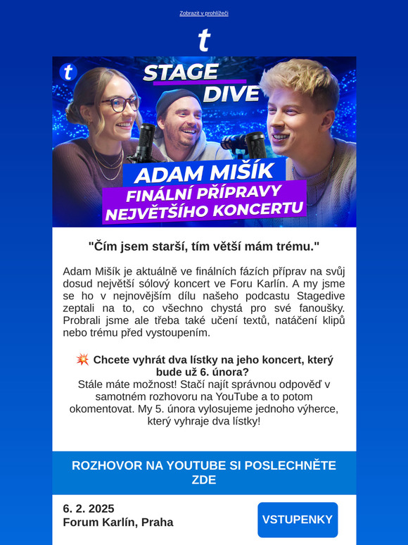 💥 Vyhrajte vstupenky na koncert Adama Mišíka!
