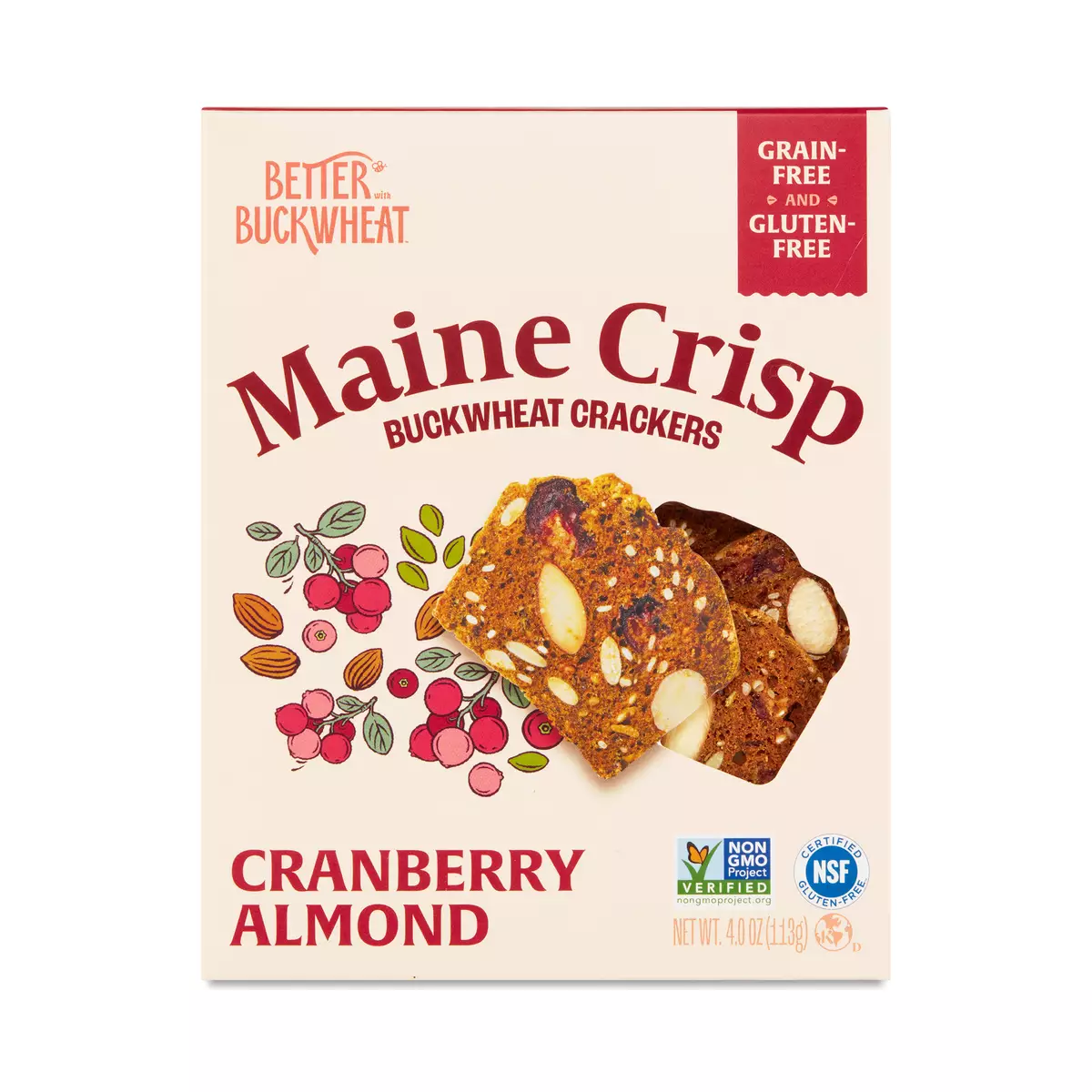 Maine Crisp Buckwheat Crackers, Cranberry Almond