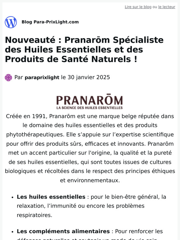 Nouveauté : Pranarōm Spécialiste des Huiles Essentielles et des Produits de Santé Naturels !