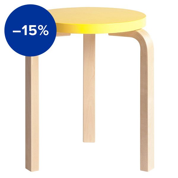 Aalto stool 60, yellow - birch