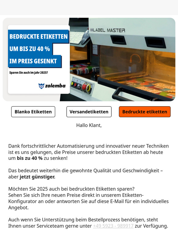 Bedruckte Etiketten bis zu 40 % reduziert!