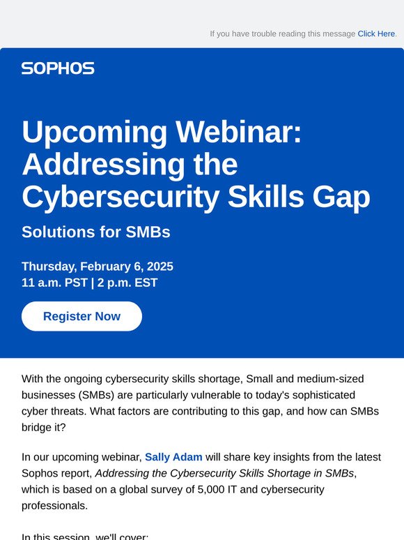 Upcoming Sophos Webinar: Addressing the Cybersecurity Skills Gap - Solutions for SMBs