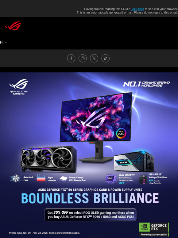 ASUS RTX 50 cards are here! Get 30% off on OLED monitors too!