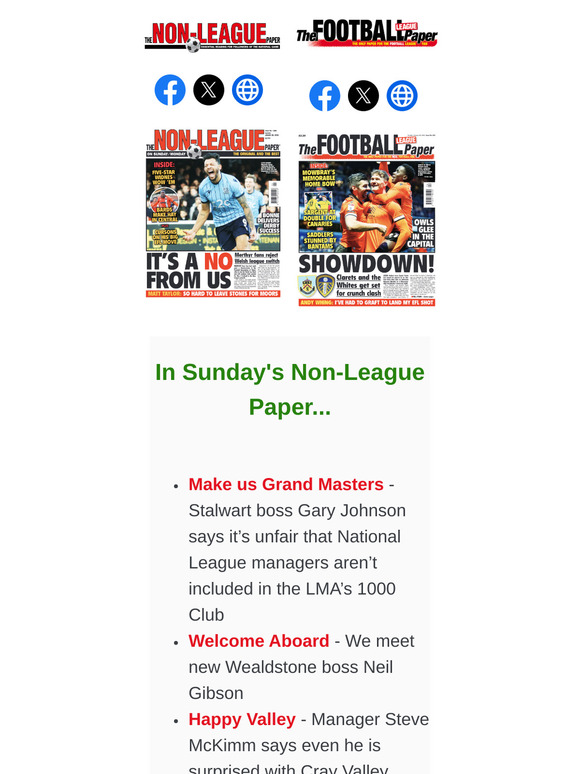 IN SUNDAY'S PAPERS > NLP: We meet new Wealdstone boss Neil Gibson / Action from the FA Trophy & Vase // FLP: Ryan Giles savours his return to Boro / Graham Westley gives his take on the EFL scene