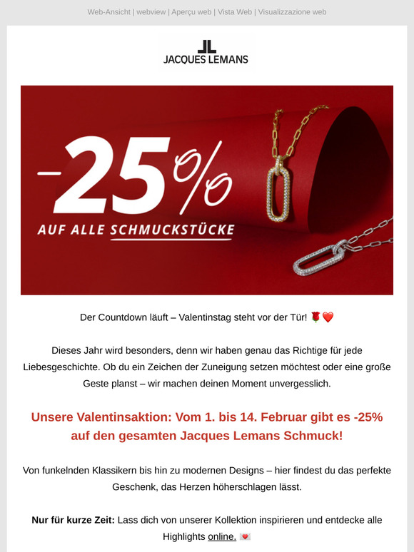 -25% auf Schmuck: Mach Valentinstag zu deinem Highlight! ❤