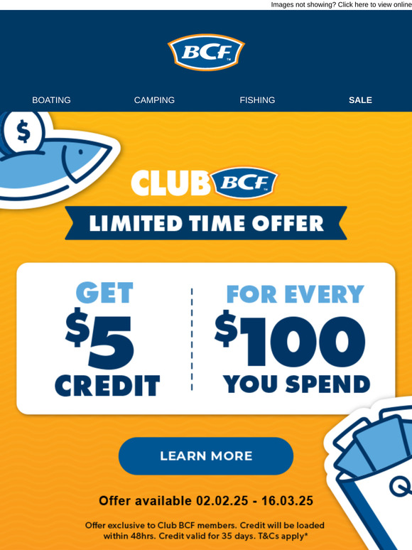 Get a $5 credit for EVERY $100 you spend