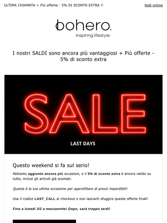 ULTIMA CHIAMATA + Più offerte - 5% DI SCONTO EXTRA !!