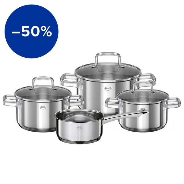 Moments cookware set, 4 pots with 3 lids, steel