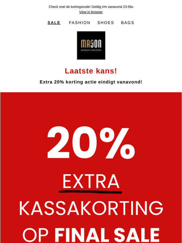 Laatste kans! Shop met 20% EXTRA KASSAKORTING op Final Sale!