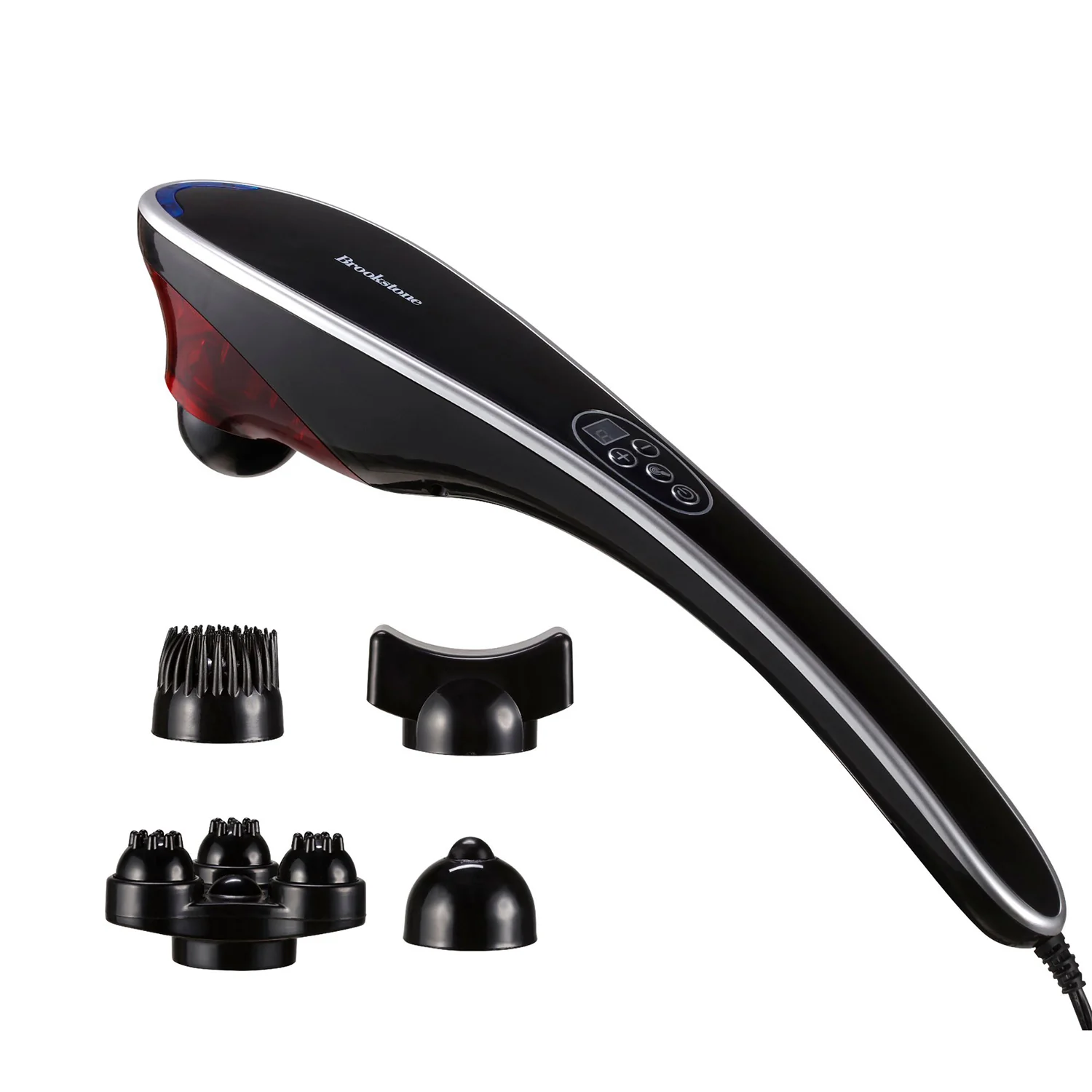 Image of Brookstone Handheld Percussion Massager with 4 Speed Setting & Modes with Interchangeable Heads