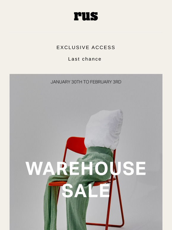 Last chance! Our WAREHOUSE SALE 📦  ends tomorrow
