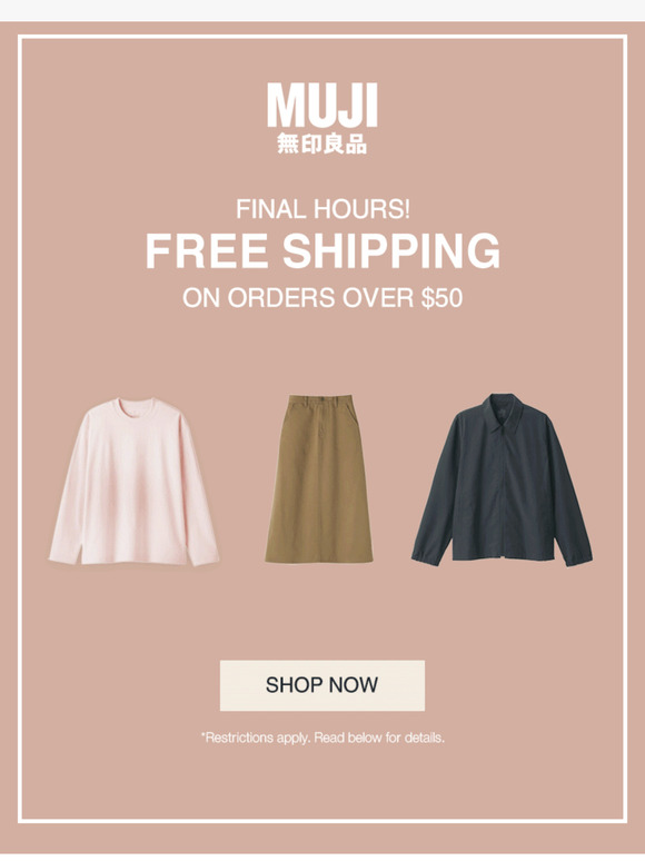 MUJI: FREE SHIPPING Over $50 Ends Today 🚚 Milled