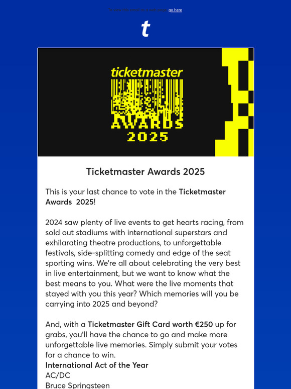 Ticketmaster Awards 2025 - Last Chance to Vote🏆