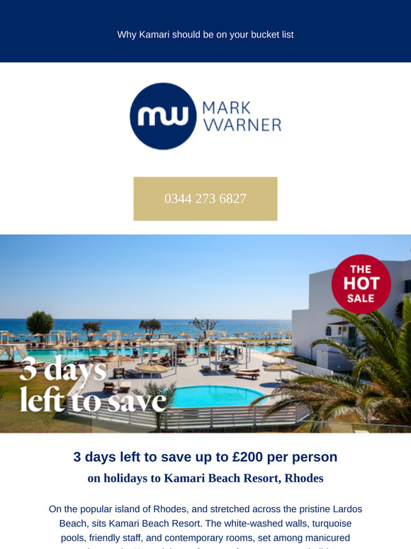 Last few days to save on Kamari Beach Resort