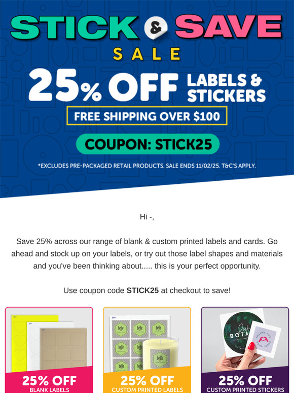 25% Off Stick & Save Sale