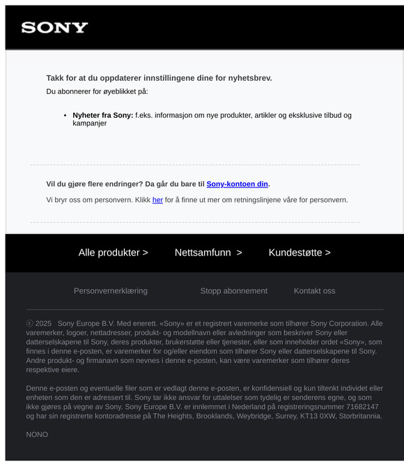 Mine nyhetsbrev: bekreftelse på oppdatering
