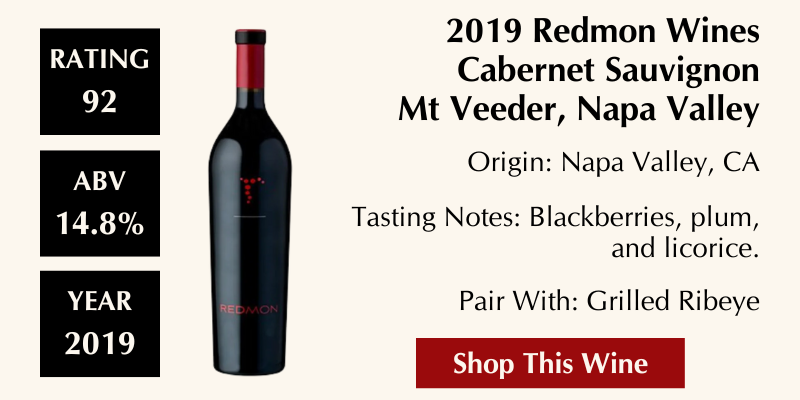 2019 Redmon Wines Cabernet Sauvignon Mt Veeder, Napa Valley