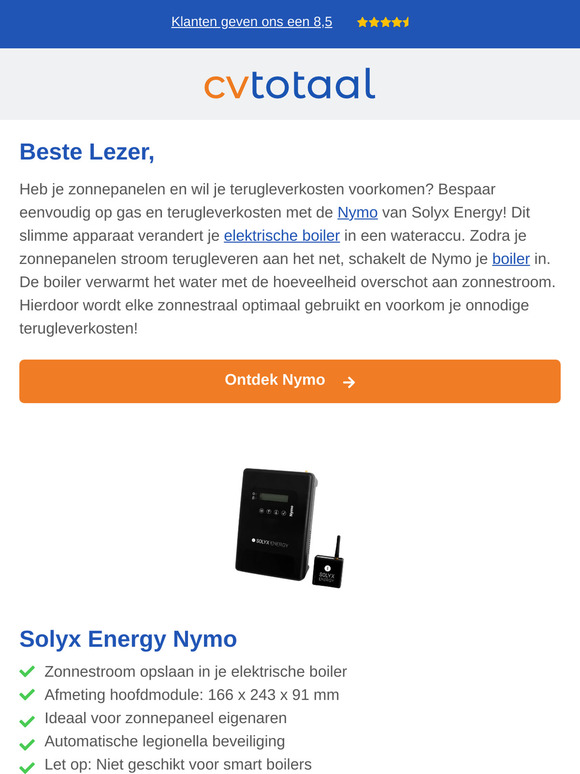 Voorkom terugleverkosten met de Nymo!