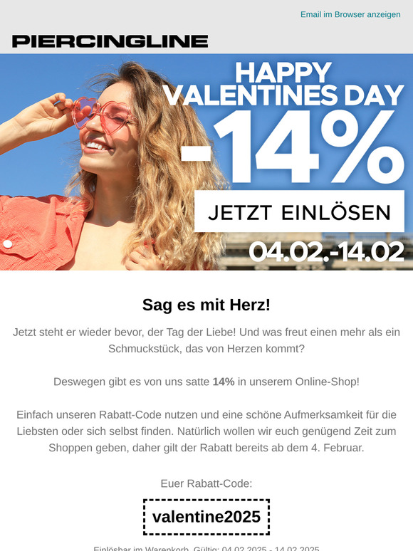 14% Rabatt ❤️ Shoppe jetzt für den Valentinstag!